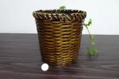 ブラウン 籐製バスケット 直径約20cm