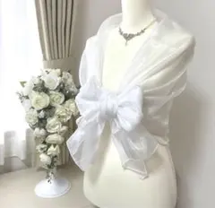 ウェディングストール　大判ショールボレロパーティー結婚式ホワイト白ラブティアラ