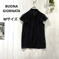 【ボナジョルナータ】 シアー ドット柄ボウタイブラウス フリル袖 M / 黒のサムネイル