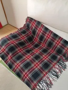 チェック柄マフラー ストール フリンジ レッド ネイビー