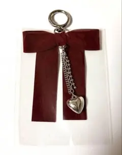 【新品】リボン キーホルダー チャーム 赤 ハート シルバー バッグチャーム