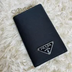極美品✨　PRADA プラダ テスートナイロン 6連 キーケース 三角ロゴ 黒