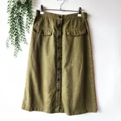 ZARA『XS』カーキ フロントボタン デニム ロング タイト スカートのサムネイル