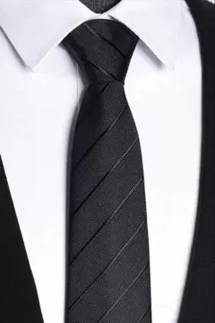 5秒で装着ワンタッチネクタイ ブラック黒 8cm 斜めストライプ冠婚葬祭
