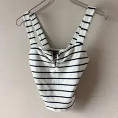 ベルシュカ Bershka ボーダー リブ キャミソール クロップド丈 Mのサムネイル
