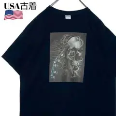 USA古着 GILDAN両面プリントTシャツ 黒 L 死神ドクロ ストリート系t