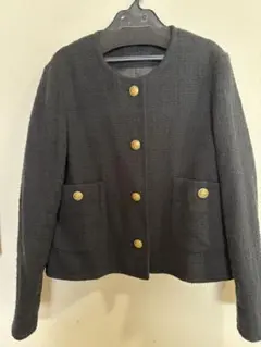 Mila Owen 春物　ノーカラーツイードジャケット 黒