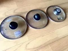 ガラス製鍋蓋 ３点まとめ売り 黒ブラックガラス蓋 フライパン蓋 ふた②のサムネイル