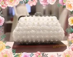 Qパールと薔薇がかわいいパーティバッグ　結婚式　ハンドバッグ　パール 真珠90