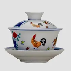 【２客セット】ニワトリの蓋碗（闘彩鶏缸杯デザイン）中国茶器