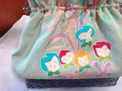 和服　和装　着物や浴衣に♡ 不思議の国のアリス⌘パンジー等のお花がま口カゴバッグ