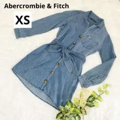 アバクロンビー&フィッチ デニムシャツワンピース XS ウエストリボン 刺繍のサムネイル