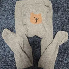 クマ刺繍 グレー ニットタイツ 4-5歳