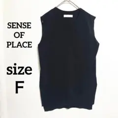 センスオブプレイス　ノースリーブニット　Ｆ　ブラック　クルーネック　サマーニット