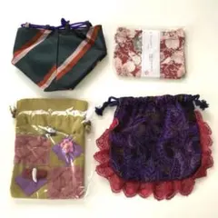 巾着4点セット ガーゼ 和装小物 和服 袋 きんちゃく 和装 着物 小物入れ