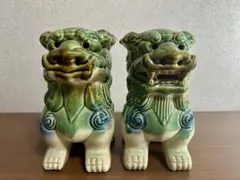 魔除け・縁起物】翡翠調 獅子 狛犬 シーサー 置物 ペア 軽量 