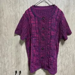 レディース　ケーブル編み 半袖カーディガン ピンク系