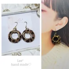 ＃701　レオパードファーフープ　ブラウン　大人かわいい♡ピアス/イヤリング