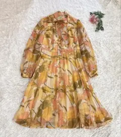 美品✨ローレンラルフローレン ボウタイ花柄ワンピース ピンク フレア
