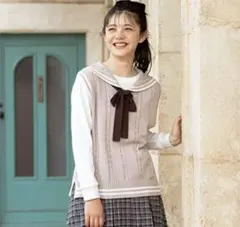 メゾピアノジュニア セーラーニットベスト&Tシャツセット サイズL160cm