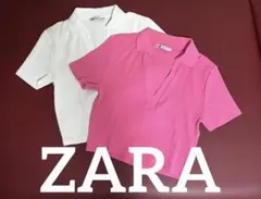 【人気】 ✨ZARA 2枚セットショート丈 ストレッチ Vネック ポロシャツ