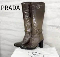 PRADA プラダ　 ロングブーツ　ブーツ　ヒール　パテントレザー　ブラウンのサムネイル