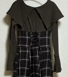 ダズリン　ビッグカラーチェックコルセットワンピース