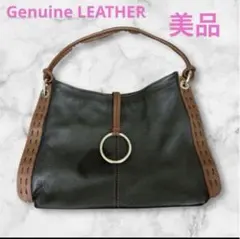 Genuine LEATHER ジェニュインレザー　ブラックレザーバッグ　鞄