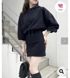 Chico フード　スウェット　リブ　ミニワンピ