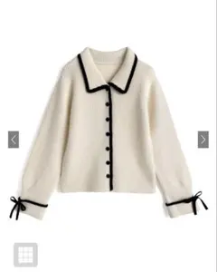 配色ラインリボンニットカーディガン[pm708] アイボリー