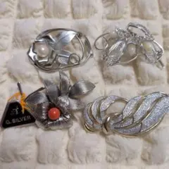 【昭和レトロ】ヴィンテージ ブローチ4点まとめ売り シルバーカラー式典・行事に