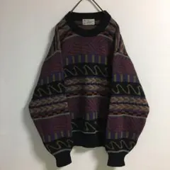 レトロ 古着 幾何学模様 ウールニット 柄ニット セーター 90s〜00s