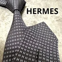 極美品✨】HERMES ネクタイ ネイビー 紺 ファソネ H柄 刺繍 定番