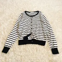 【美品】LOWRYS FARM ボーダーカーディガン　長袖　白×黒　L