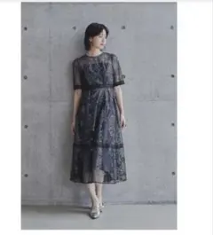 花柄リボンパフスリーブマーメイドワンピースドレス結婚式二次会成人式