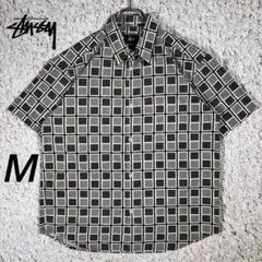 『希少』　90s old stussy チェックシャツ　紺タグ　グレー　【M】