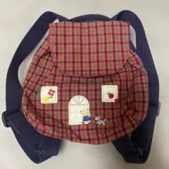 familiar ベビー用リュック　赤チェック　くま柄