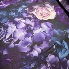 パープル薔薇と紫陽花の綿シーチングプリント生地ハギレ布