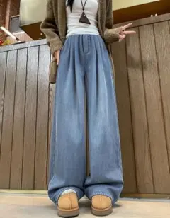 裏起毛 ワイドデニム ジーンズ M