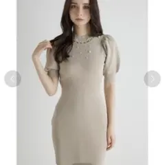 rienda 2WAYネックリボンフェイクパールニットミニワンピース