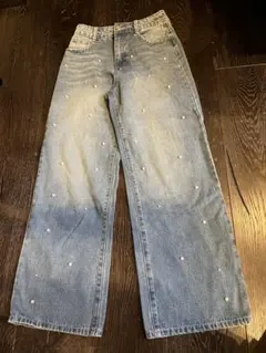 GRL パール装飾 デニムワイドレッグパンツ