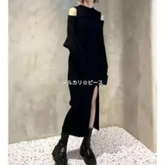 ①EMODA スリット黒ワンピ 秋冬 マルチウェイ モード韓国系女子人気
