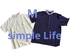 SIMPLE LIFE ポロシャツ M 黄緑　ネイビーストライプ　半袖　Tシャツ