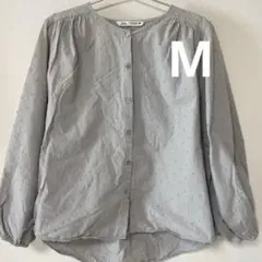 ZARA グレー ドット柄 長袖シャツ Mサイズ　秋服