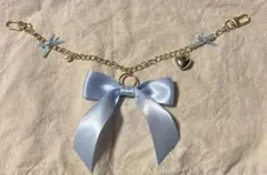 ハンドメイド　チェーンリボンチャーム　水色