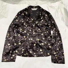 希少 GERARD DAREL ベルベット 花柄 長袖ブラウス 紫 ヴィンテージのサムネイル
