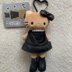 新品　ハローキティ　ぬいぐるみキーホルダー　ブラック　パール　リボン　②