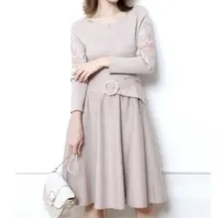 タグ付 Apuweiser-riche レースショルダーフレアニット ワンピース