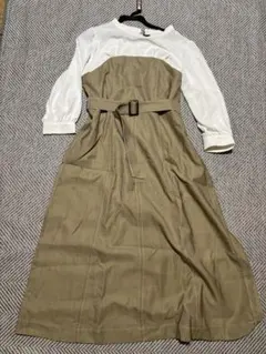 groveベージュドッキングワンピース