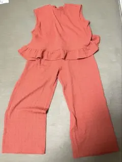 ペアマノン　キッズ ノースリーブ フリル セットアップ オレンジ130